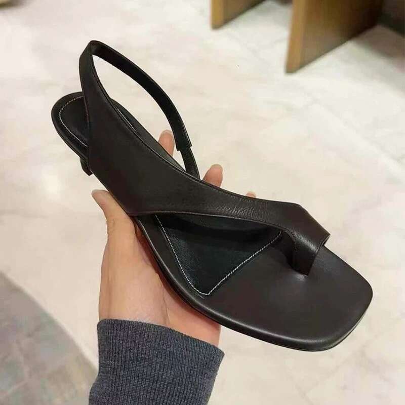 Cowhide Version ~ French Niche Square Toe Stiletto Heel Slip-On Roman for Women 2025 New Summer Beach Sandals