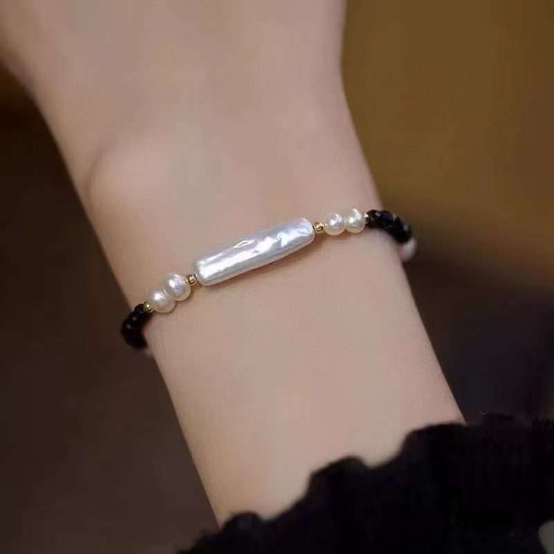 Sterling Silver Necklace and Bracelet with Bar Spike Spinel and Pearl Elegant Light Weighted Mixed Stone Accessories