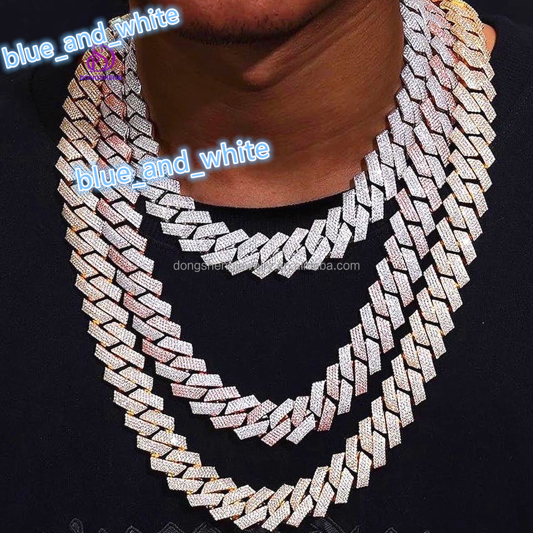 20mm Luxury Custom Hip Hop Cuban Link Necklace White Gold Ice Plated Moissanite Diamond Cuban Chain 925 Silver Customized 1pcs