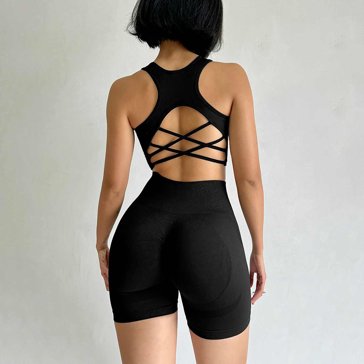 Seamless Yoga Set for Women Sexy Sport Bra High Waist Sports Suit Gym Clothing Fitness Bra Set 2 PCS Shorts Suit Beautiful Back Nude Ribbed Vest Fitne