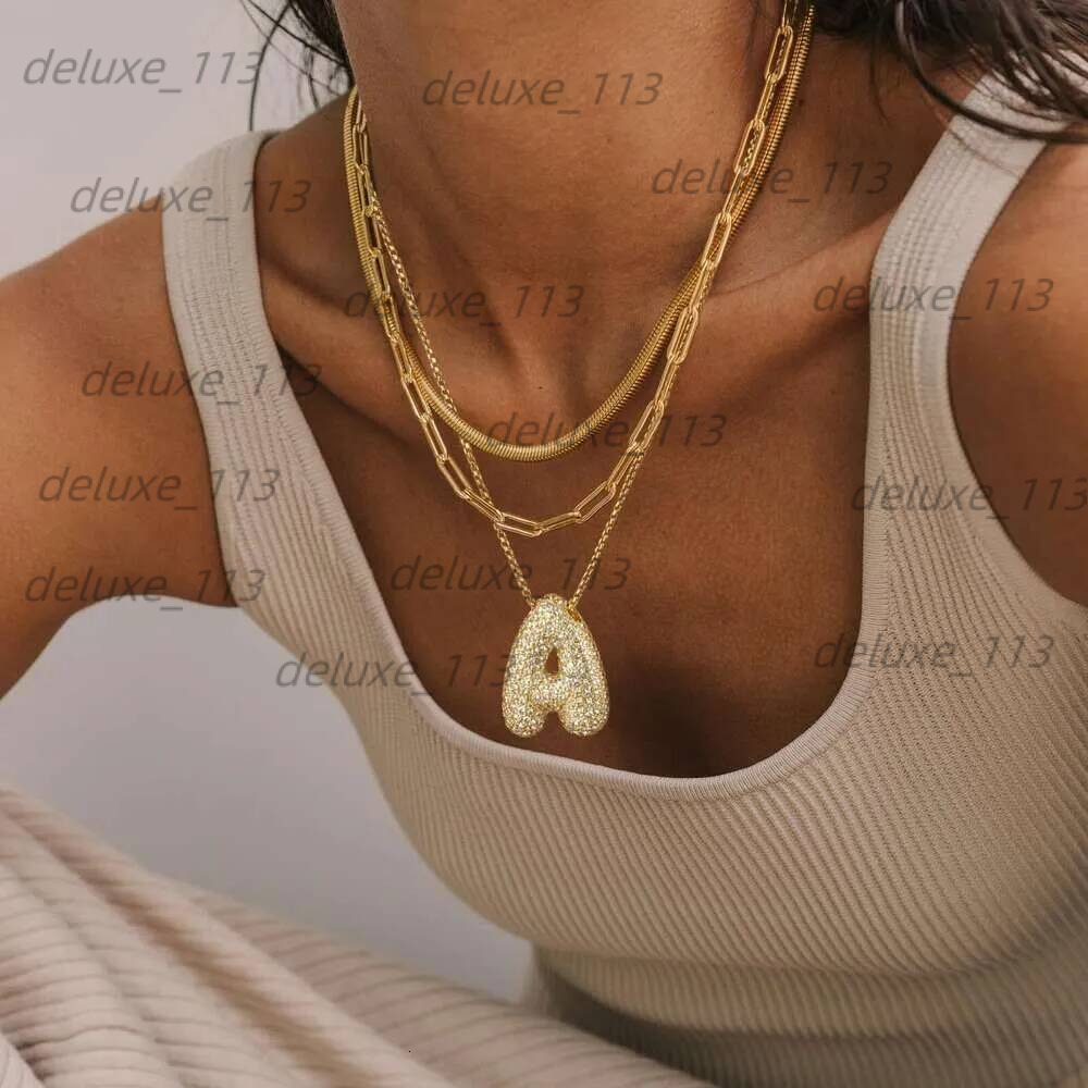 Kissyan Bubble Letter Necklace, 14K Gold Plated Balloon Initial Pendant Box Chain Necklace Exquisite Dense Set Cubic Zircon Jewelry Gift For Ladies An