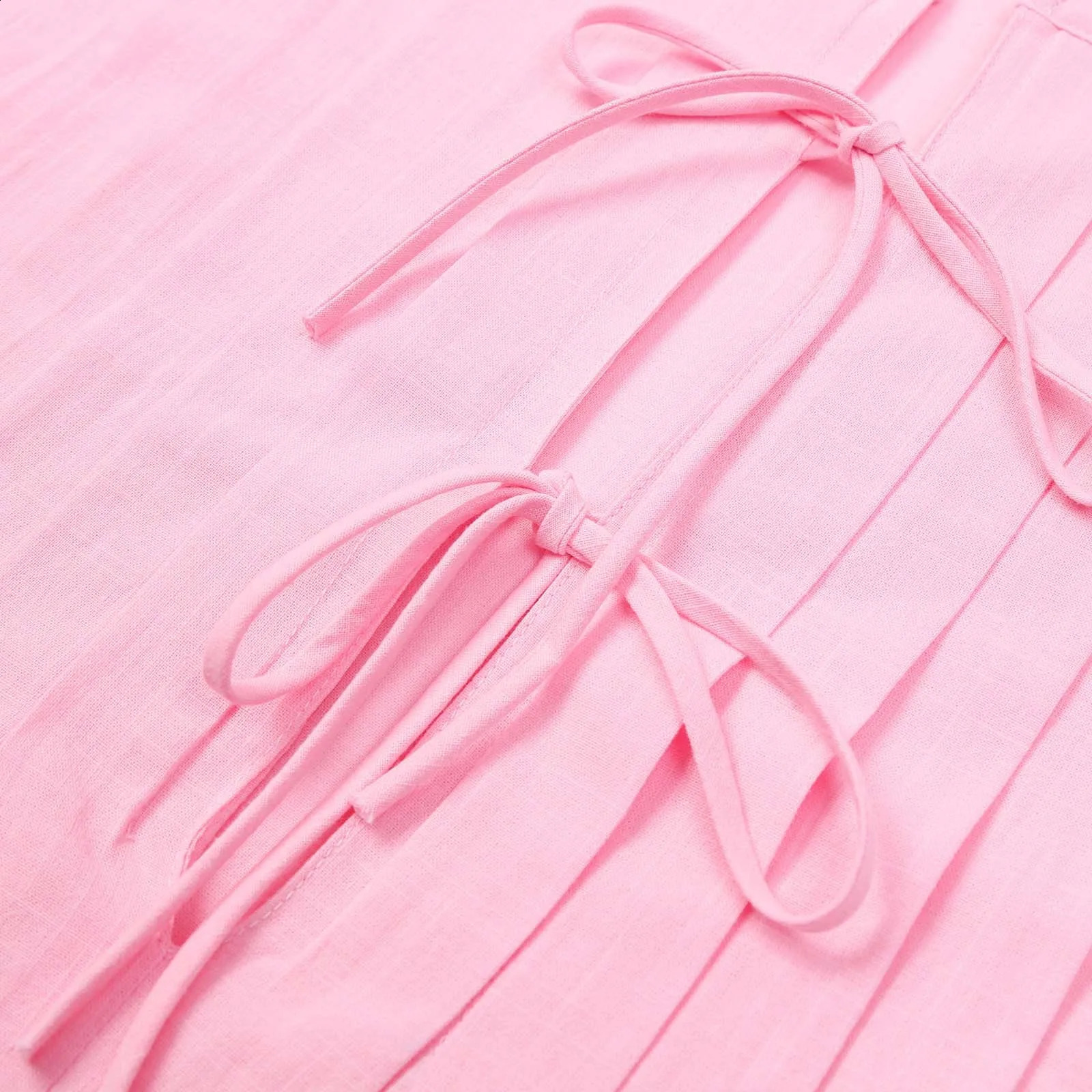 Women Sleeveless Shirts Ladies Solid Color Cotton Linen Strap Tops for Holiday Bow Tie Beach Vacation Ruched Blouse 250520A