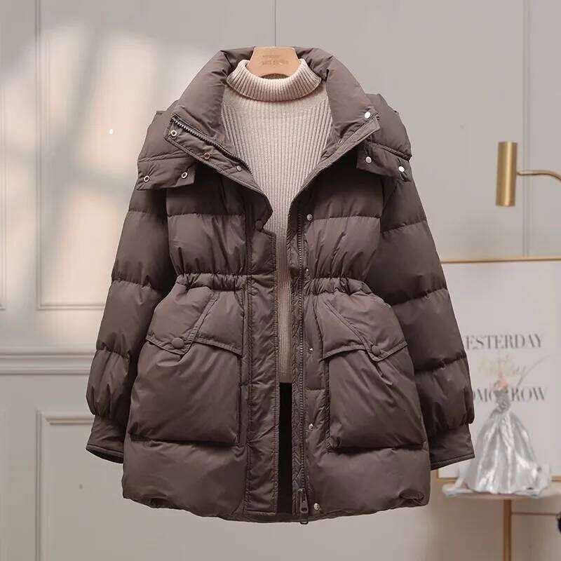 90 White duck down Jacket For women Winter 2025 New Slim Detachable hat Coat Medium length Female Casual Down Outwear