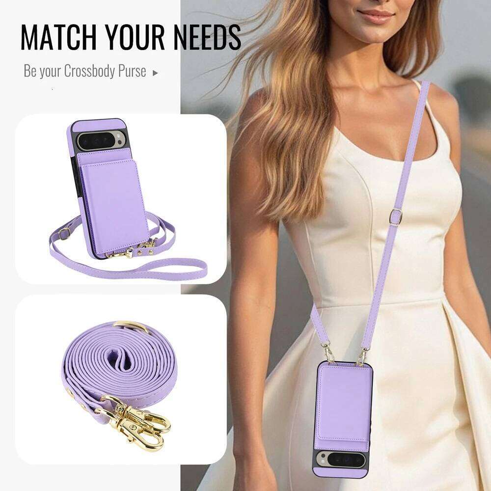 Crossbody Leather Wallet For Google Pixel 9Pro XL 9A 8A 6A 8Pro 8 9 Cover Kickstand Phone Case Card Cash Holder Strap