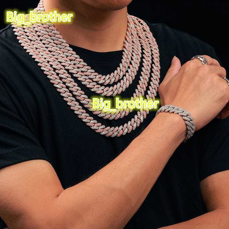 Hip Hop Jewelry Fashion 12mm Cuban Link Chain Choker Gold Silver Plated Full Diamond Moissanite Cuban Necklace Bracelet for Men