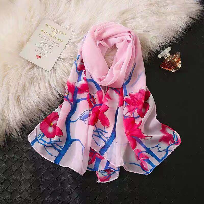 K868 New Korean chiffon spring and autumn scarf women's printed silk scarf summer long sunscreen shawl gauze scarf beach towel