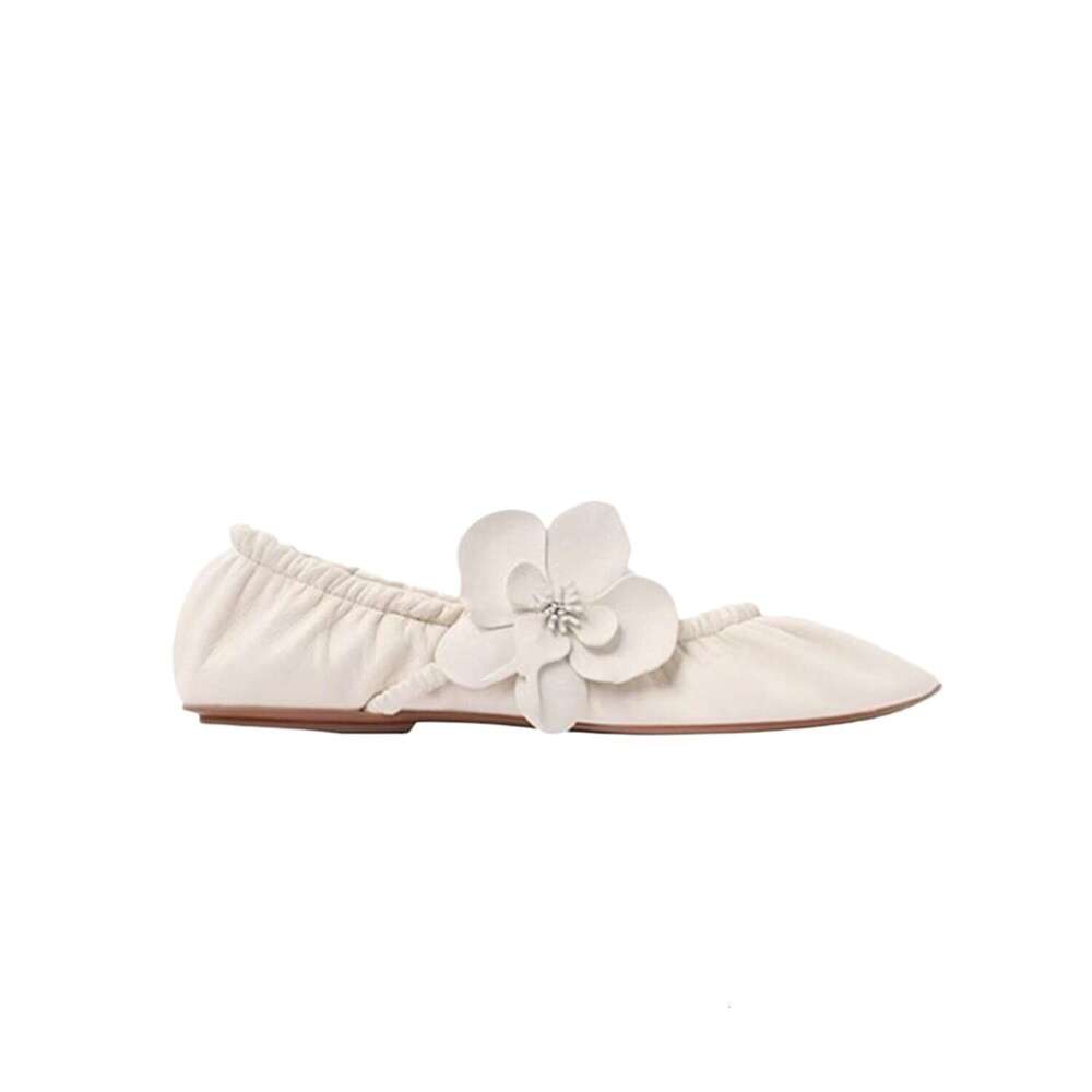Genuine French Niche Floral Flat Ballet for Women Summer Autumn Comfortable Soft Leather One-Strap Mary Jane Shoes