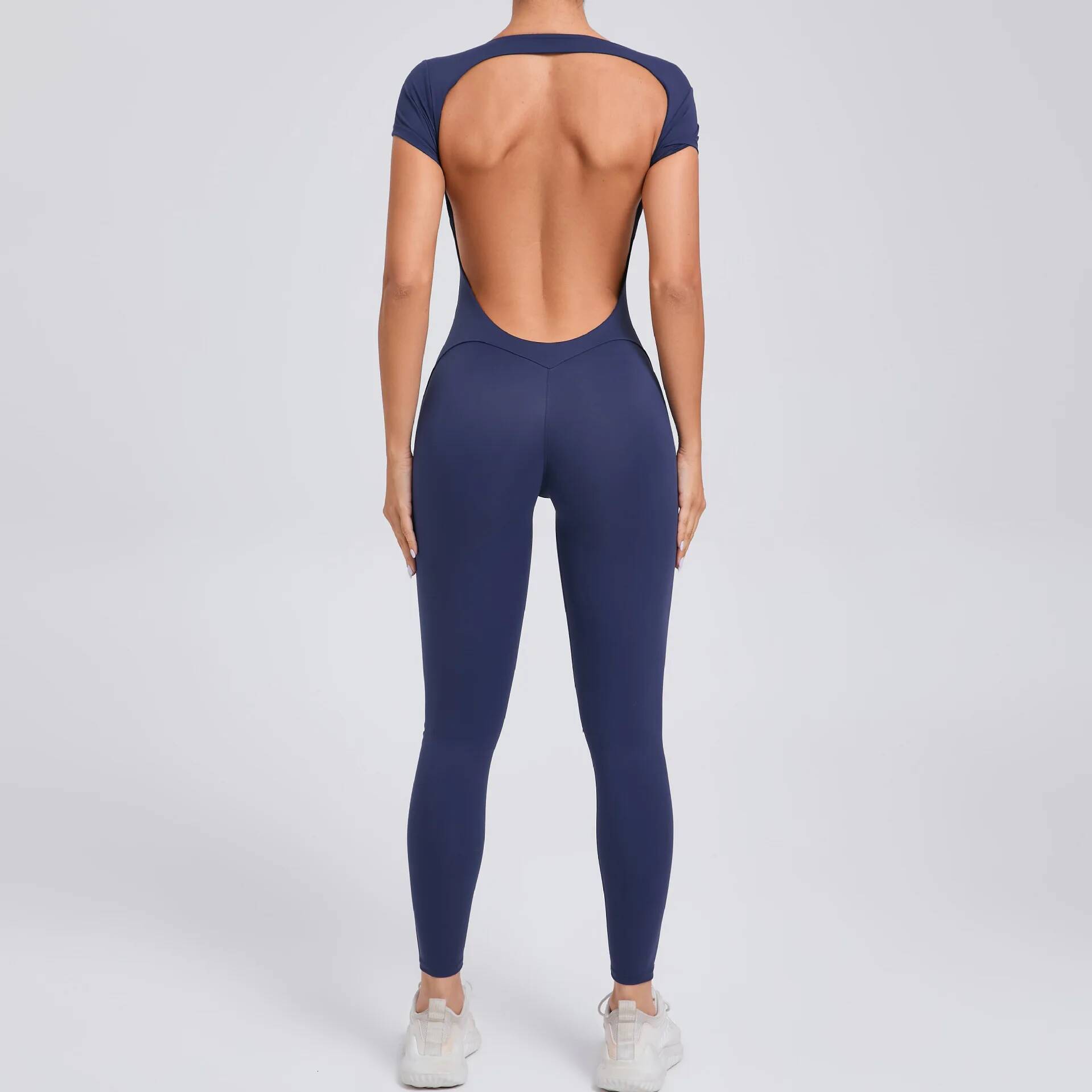 Women's Jumpsuit One Piece Sports Suit Short Sleeve Gym Clothes Push Up Training Fiess Yoga Bodysuit Sportswear