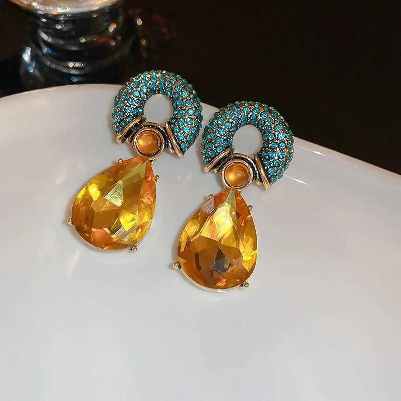 Rhinestones Round Water Drop Metal Mediaeval Vintage Dangle Earrings for Women Personty Exquisite Aesthetic Premium Jewelry L250527