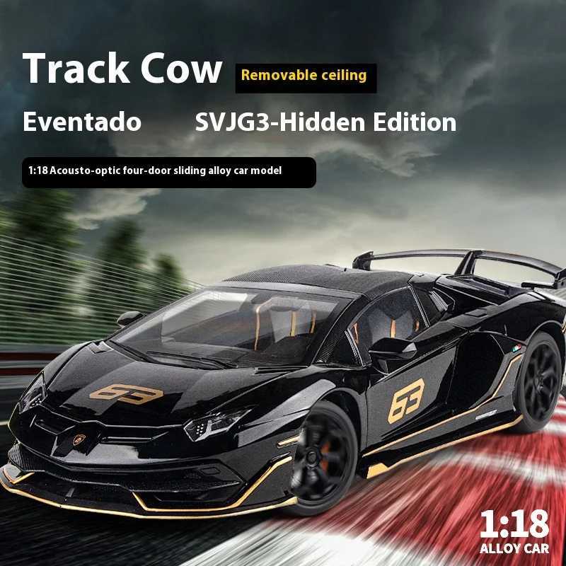 1 18 Lamborghini Aventador SVJ Hidden Edition Race King Supercar Alloy Diecast Model Car Sound Light Children Toy Gift Present R250528