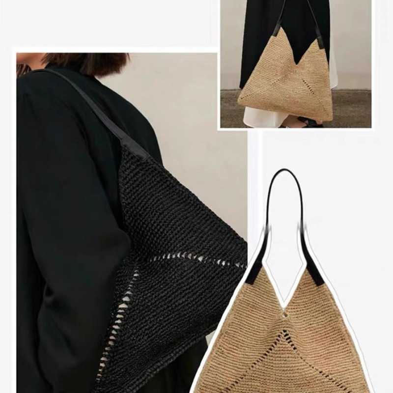 Celebritys Car Stitching Folding Woven Bag Single Shoulder Handbag Woven Bag Beach Vacation Womens Bag Trendy Grass Woven Large