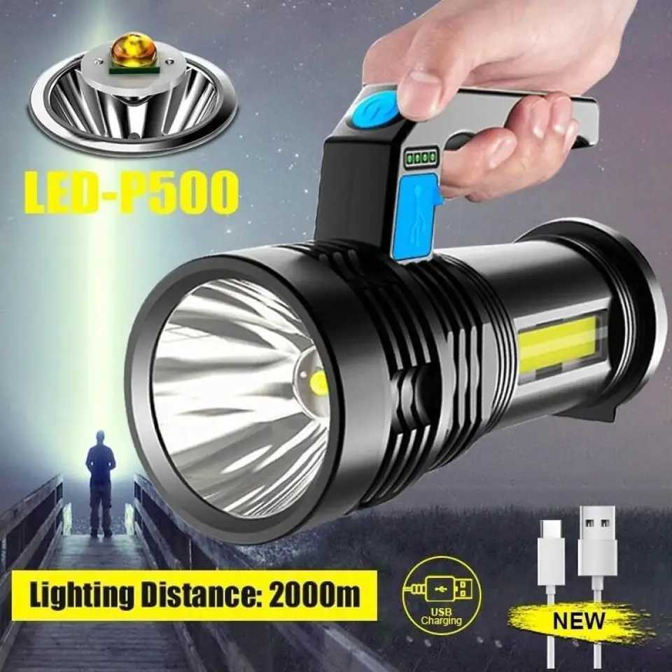 Portable LED USB Rechargeable Flashlight with Torch Waterproof Fishing Hunting Camping LED Flashlight Lighting 2km Long Distance XJ250529