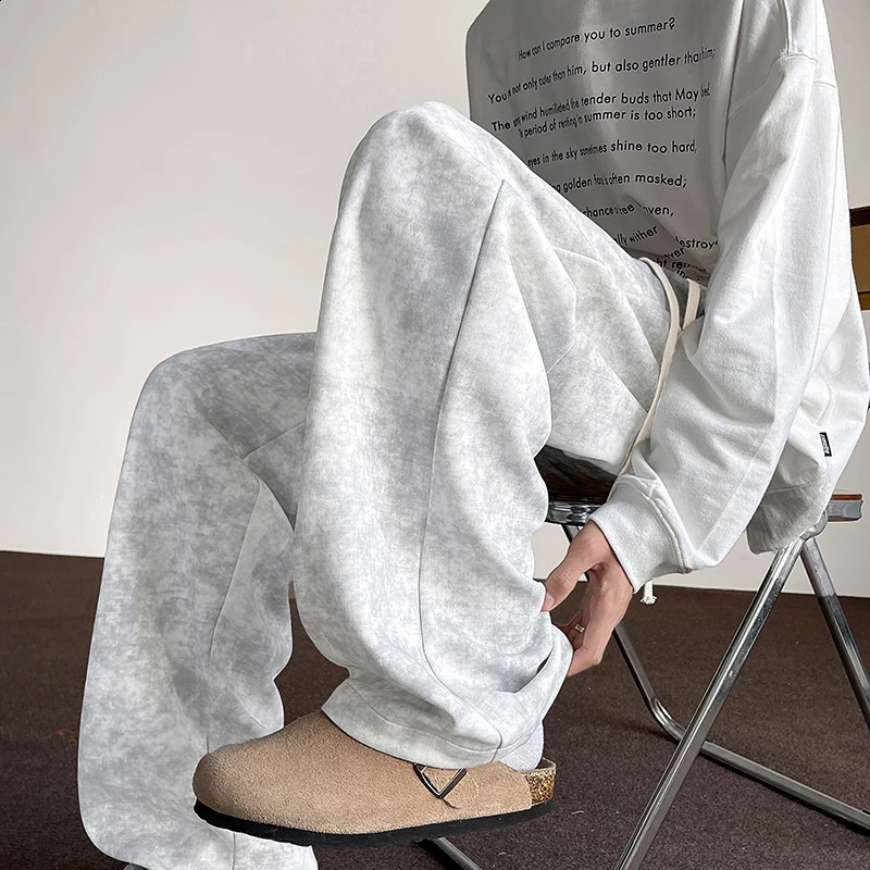 Harajuku Streetwear Tie Dye Casual Pants Men Women Wide Leg Straight Mopping Trousers Oversize Korean Fashion Drawstring Pants 250527