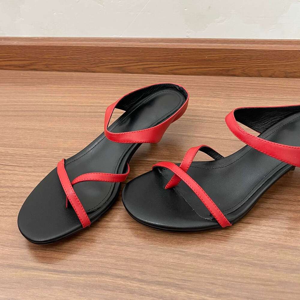 Cowhide Version ~ French Style Kitten Cross Strap Toe Ring Sandals for Women 2025 Summer New Elegant Thin Heel High Heels