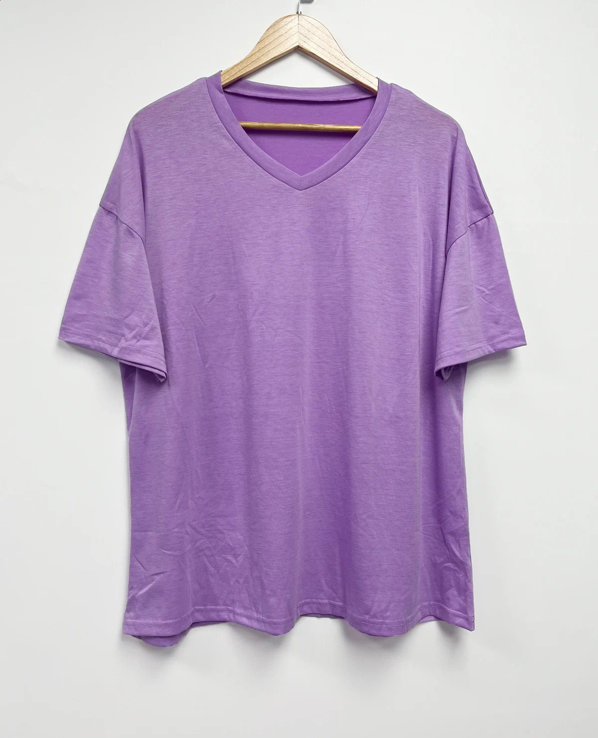 Womens Loose VNeck Top SpringSummer Color Half Sleeve European American Style Clothing Foreign Trade 250519