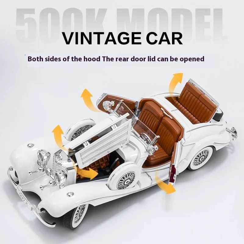 1 18 1936 500K Classic Car Alloy Diecast Metal Model Simulation Sound and Light Toy Large Vehicle Ornament Toys Gift for Boys R250528