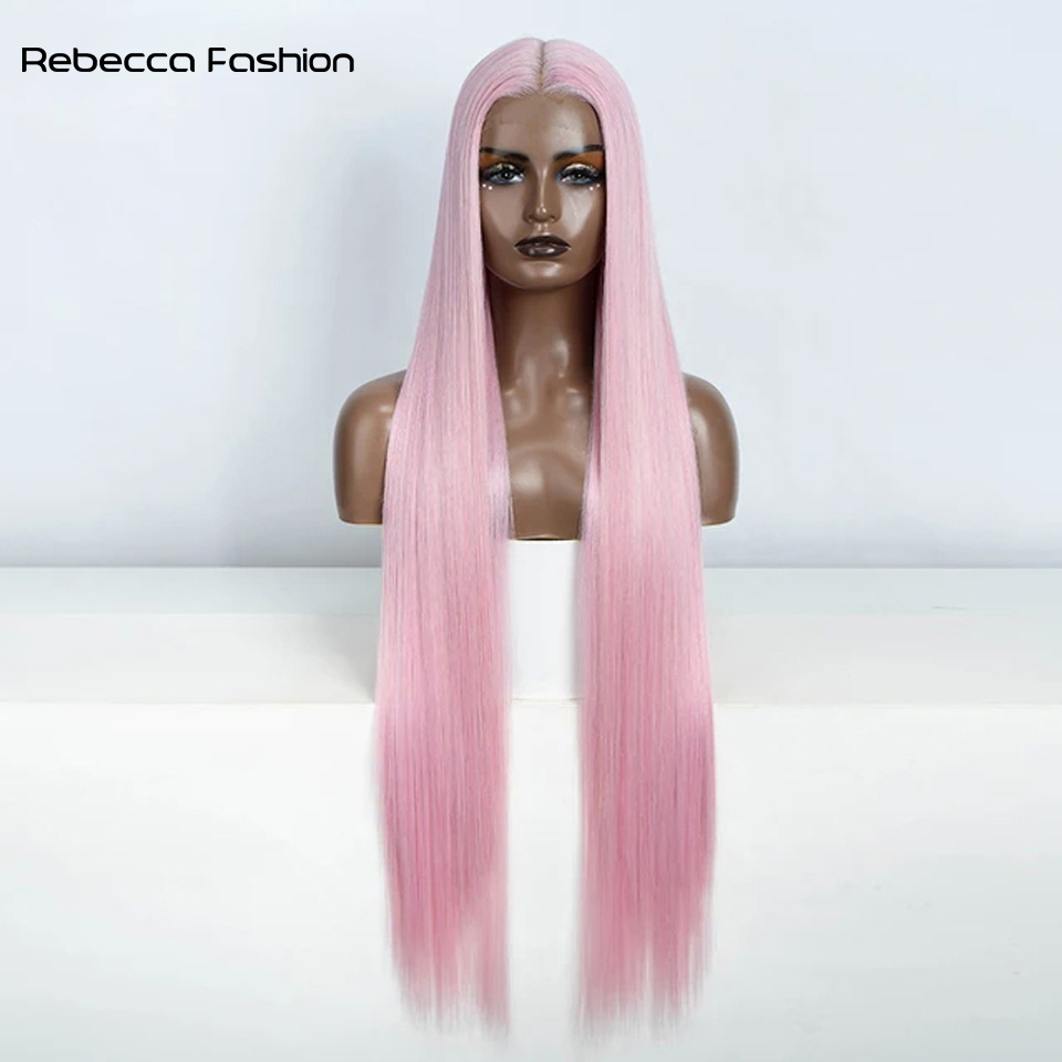 Rebecca Fashion 13*6*1 Synthetic Lace Front Wigs 38 inch Straight Long For Black Women High Temperature Fiber Middle Part Blonde Highlight Cosplay Wig