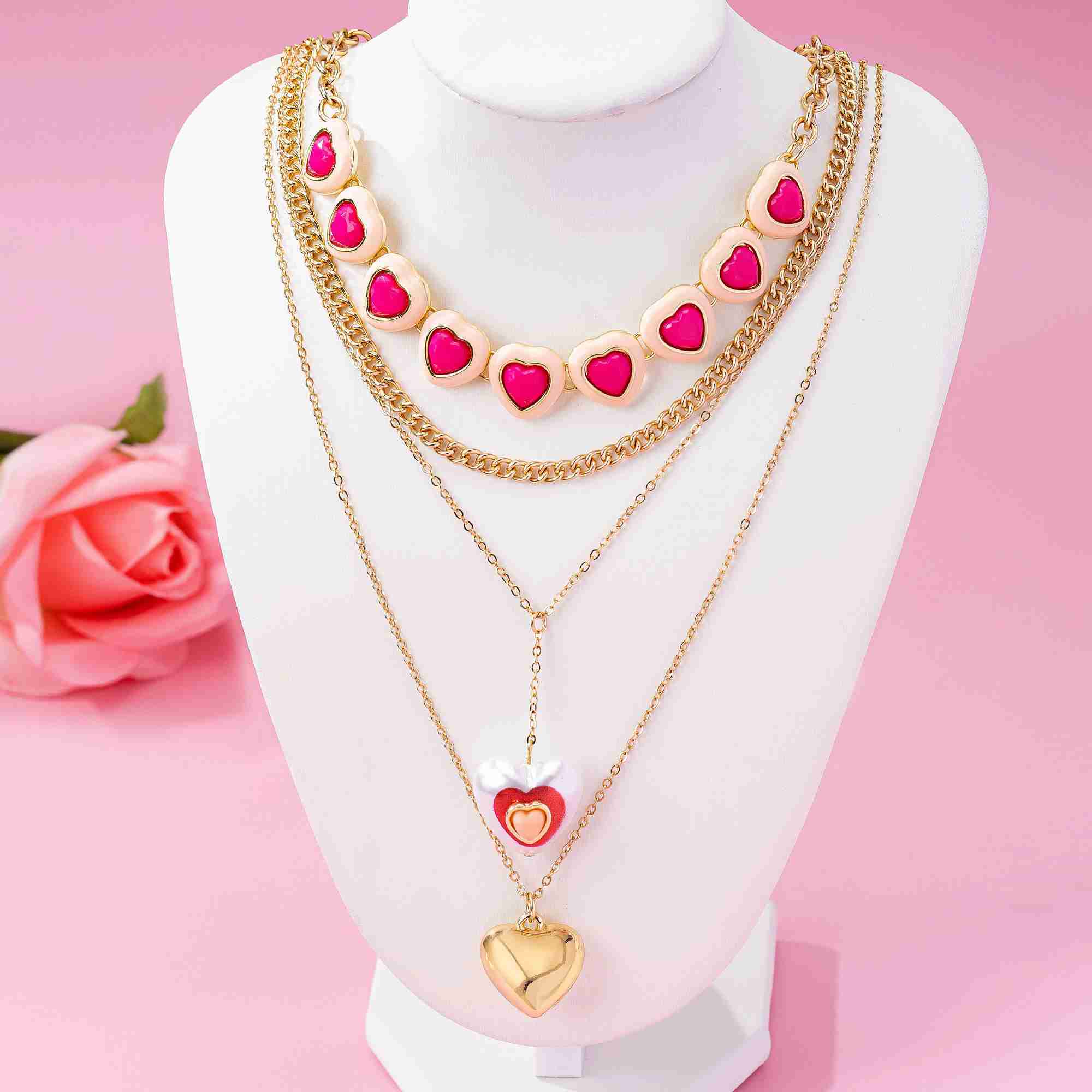 European and American style layered light luxury temperament metal alloy multi-layer stacked long love necklace wedding jewelry XJ250528