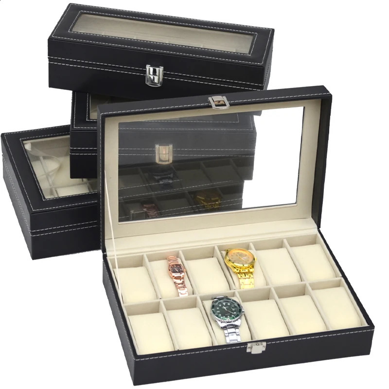 Multiple Slots 2 3 4 5 6 10 12 20 Girds Watch Display Case Organizer Storage Box With Lock PU Leather For Men and Women 250528