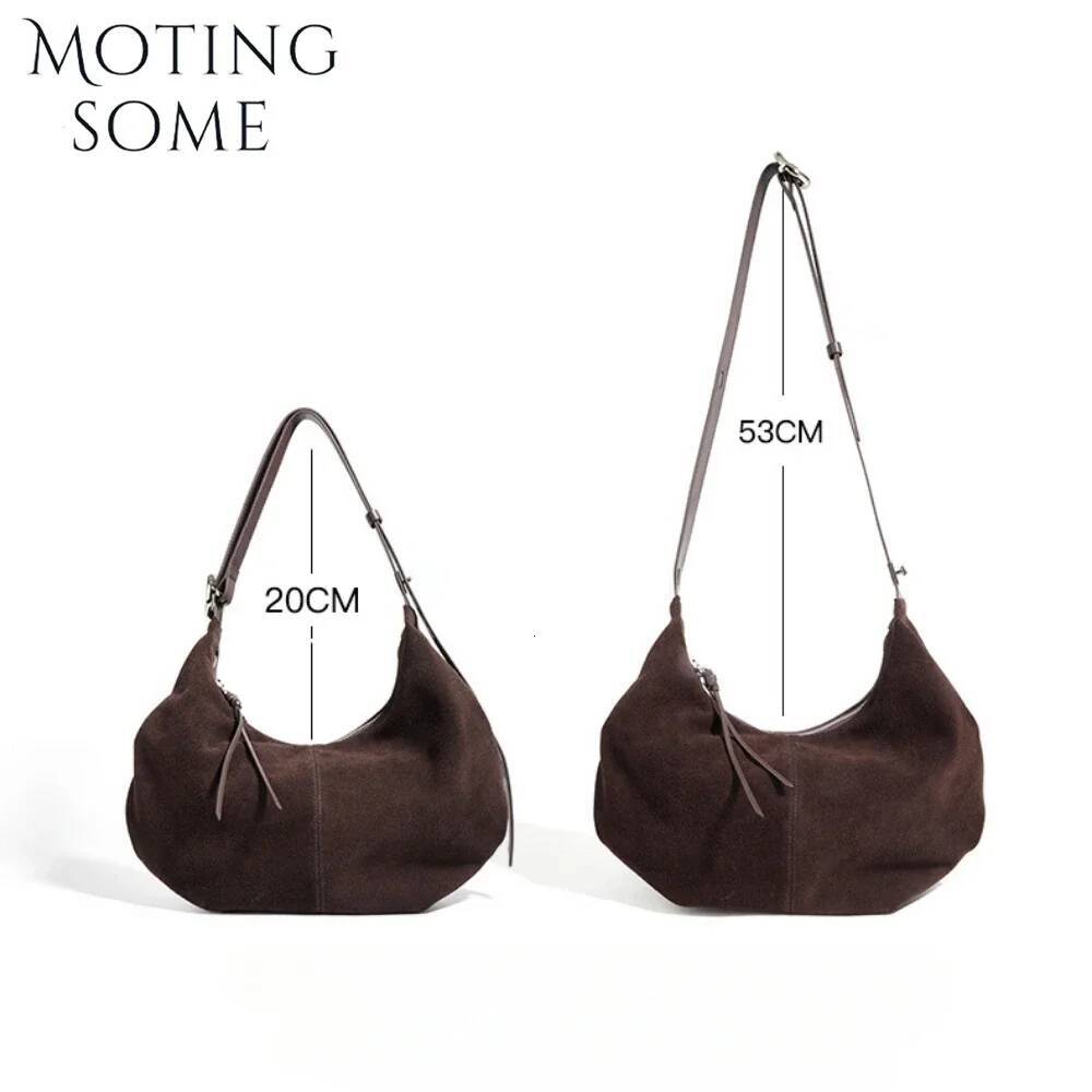 Motingsome Suede Genuine Leather Women Hobos Bags Retro Large-Capacity Bag Lady 2025 New Dumpling Purse Niche Messenger Tote