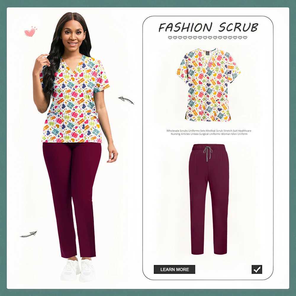 Beauty Sn Workwear Surgical Uniforms Women Medical Nurse Clinical Scrubs Tops+Pant Set Spa Doctor Nursing Suit Unisex Uniform W250625