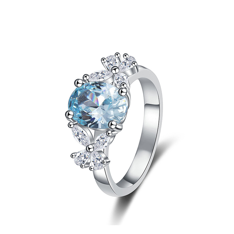 S925 Sterling Silver Minimalist Blue and Green Gemstone Ring, Elegant Korean Style Jewelry for Women, Luxury Fashion Ring