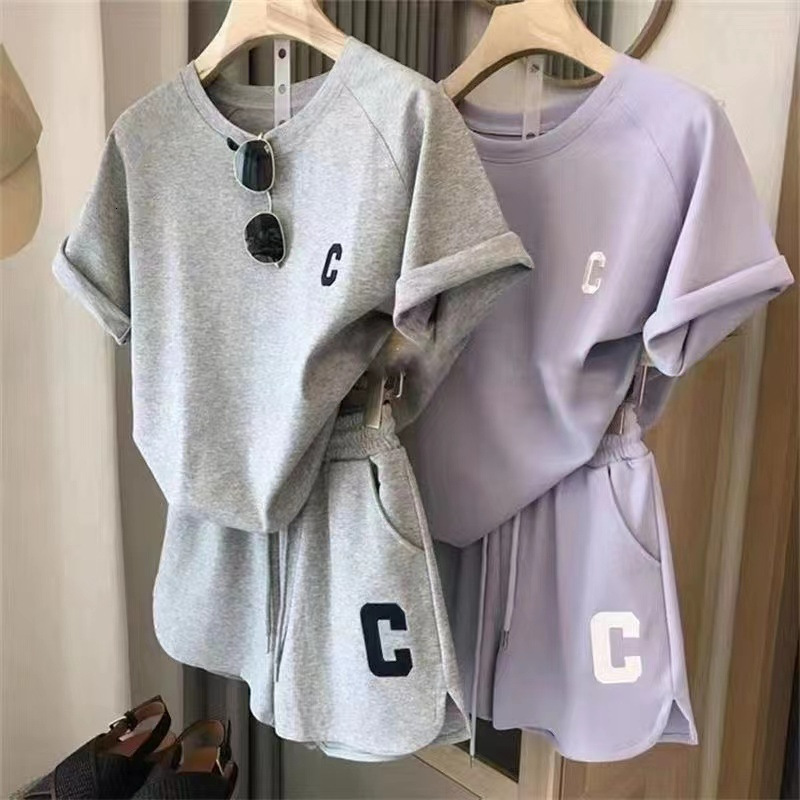 Luxury Designer Clothing Korean Style Women's Summer Loose Short Sleeved T-shirt Casual Shorts Sports Printed Letter Casual Two-piece Set 2025 Ne