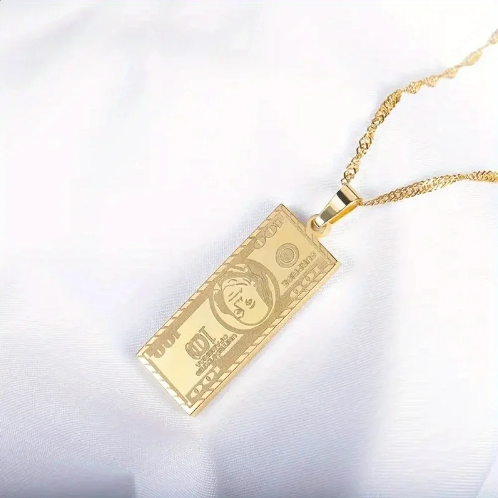 Versatile European and American Hiphop Accessories Party Personality Tycoon Small Banknote Retro Simple Pendant Mens Necklace 250519