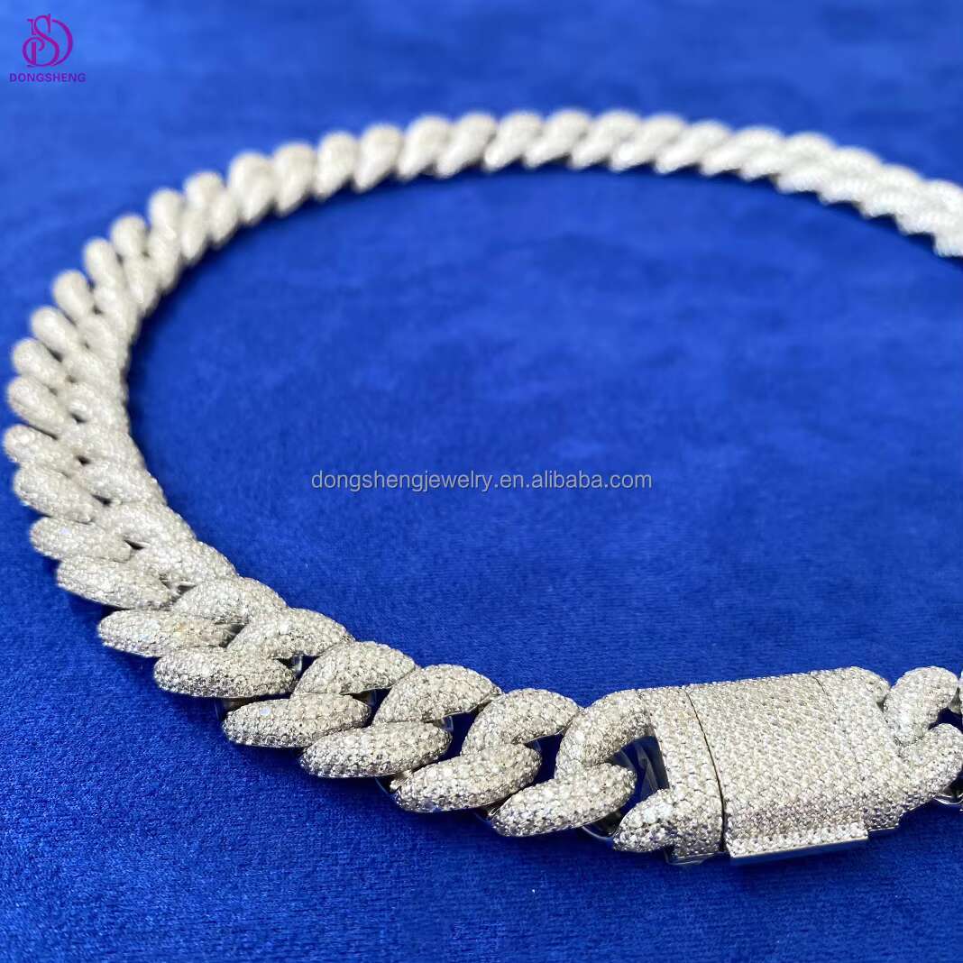 Dongsheng Hip Hop Jewelry 925 Silver Diamond Necklace 15mm 16mm 18mm Ice Out Vvs Moissanite Cuban Chain for Mens