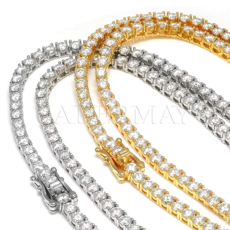 Cadermay Wholesale Price Moissanite Tennis Bracelet Necklace 2mm 3mm 4mm S925 Trendy Hip Hop Iced Out Chain