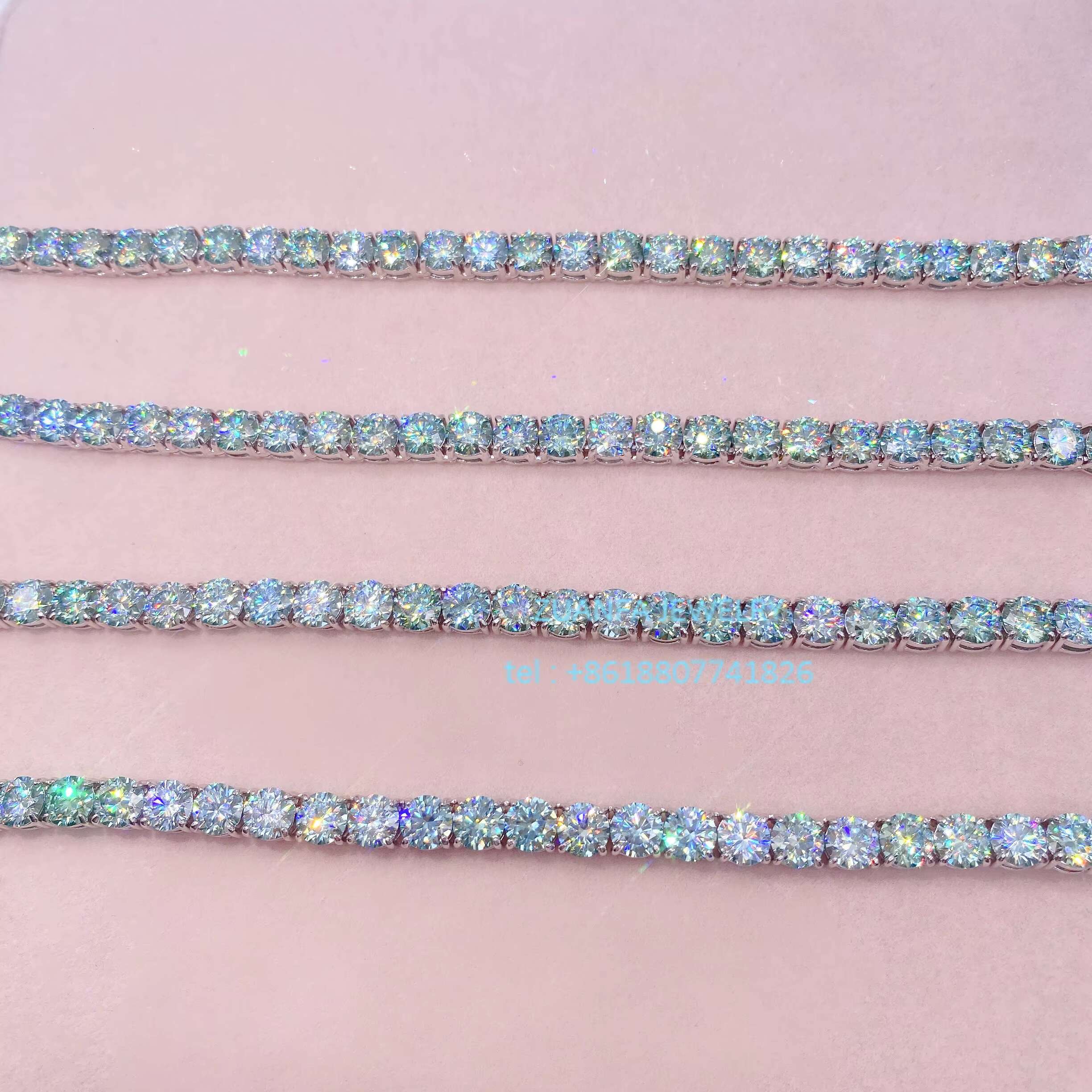 Hot Sale Sterling Silver 925 Green Blue Moissanite Diamond Tennis Necklace