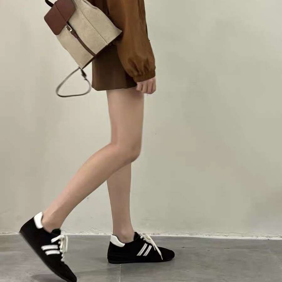 Genuine Leather Color-Block Round-Toe Lace-Up Flat Training for Women Casual Lightweight Running Sports Versatile Agan Shoes