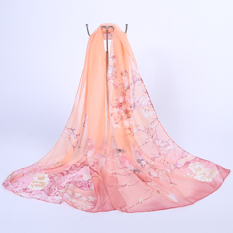 K861 2024 Summer Korean Silk Scarf Women Chiffon Scarf Air Conditioning Shawl Scarf Women Beach Towel Neck Scarf Manufacturer Wholesale