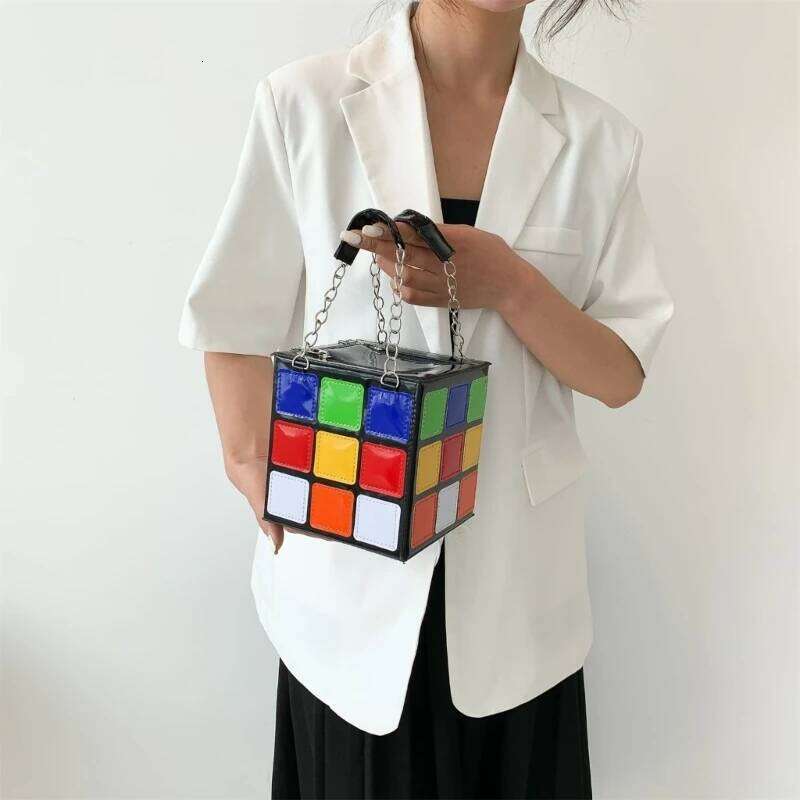 Hot Selling Women Square Box Handbag PU Bag Clutch Cube Shape Phone Wallet Purse With Chain Handle Designer Bags