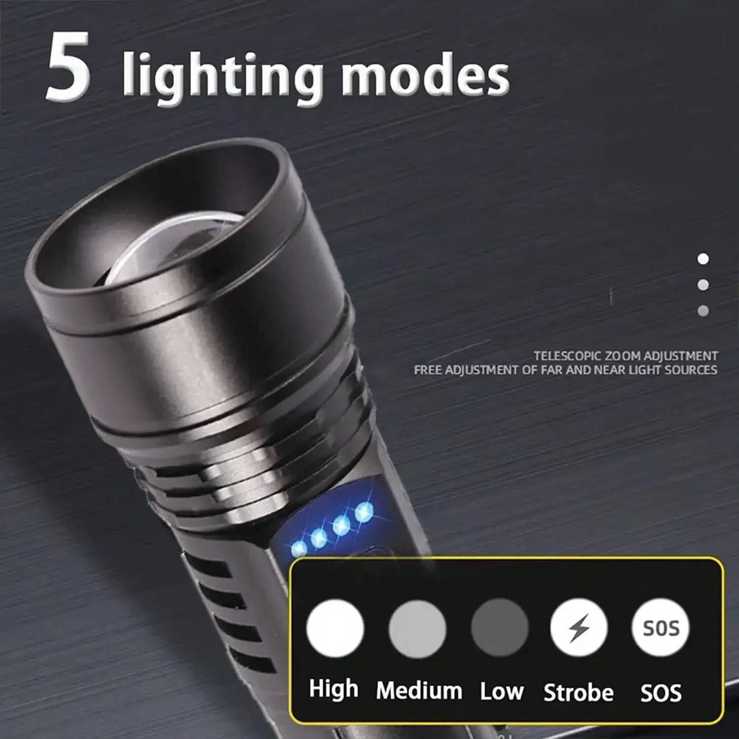 Aluminum Alloy Rechargeable High Lumen Flashlight 5 Modes LED Flashlight Type-c Charging Port for Fast Charging XJ250529