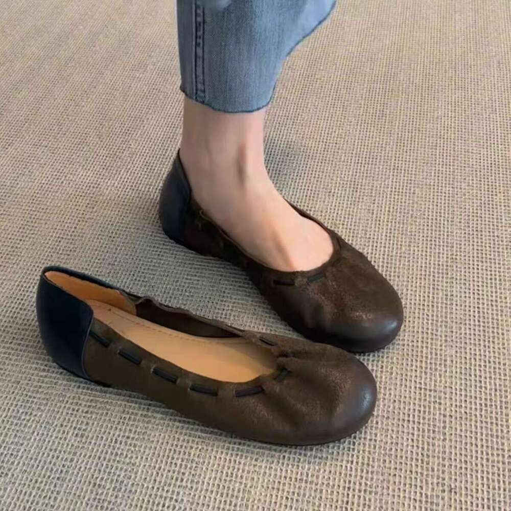 Genuine French Niche Soft Leather Flat for Women, Autumn Versatile Casual Slip-On Shallow Ballet Shoes