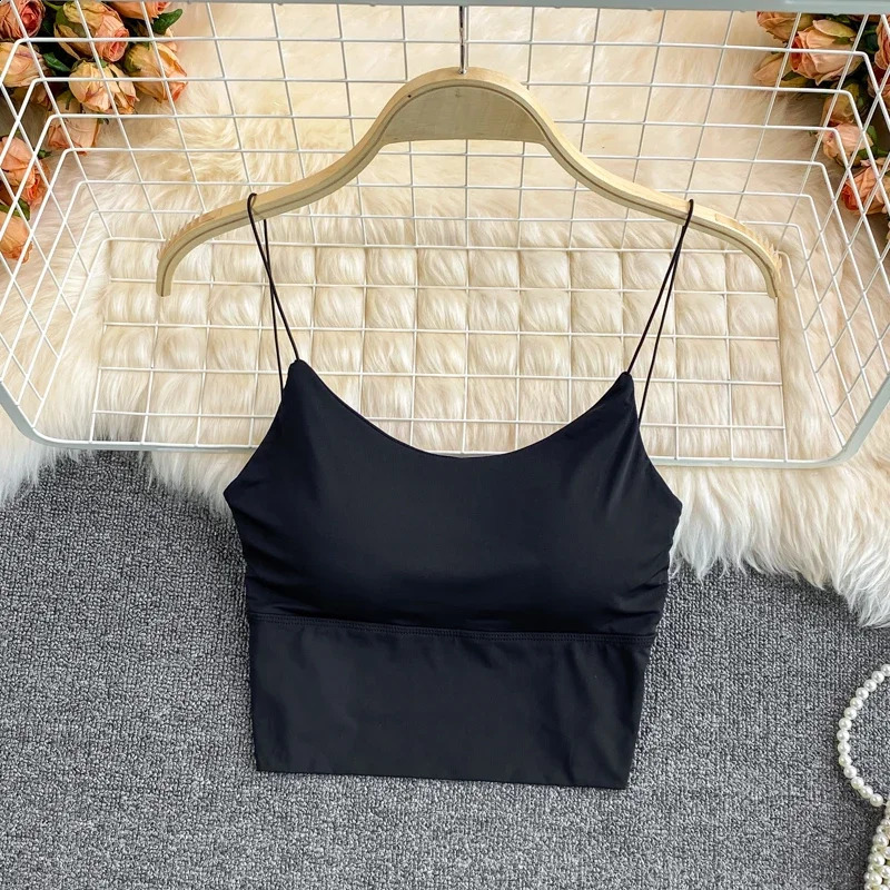 Women Crop Tops Sexy Solid Color Camisole Ice Silk Tube Top Seamless Sports Tank Wireless Underwear Padded Bra Bralette Vest 250527