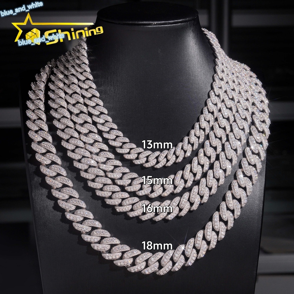 Promotion Price Pass Diamond Tester Hip Hop Necklace 13mm 15mm 16mm 18mm Three Rows 925 Silver VVS Moissanite Cuban Link Chain