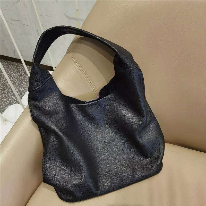 Famicare Full Grain 100% Genuine Leather Bag For Women Lady Female Shoulder Soft Cowhide Tote Bucket Handbag Large Capaci