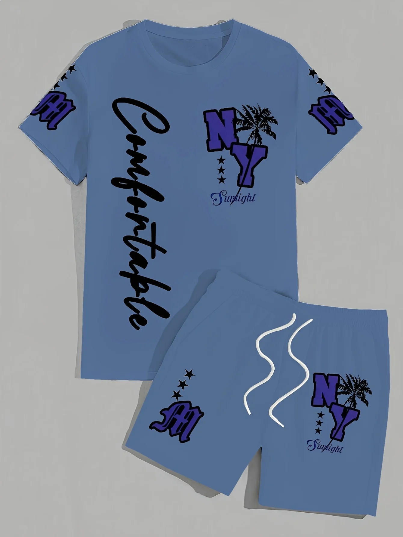 Summer 2025 mens suit with letter prints casual and fashionable outdoor lightweight breathable polyester wear 250520Z