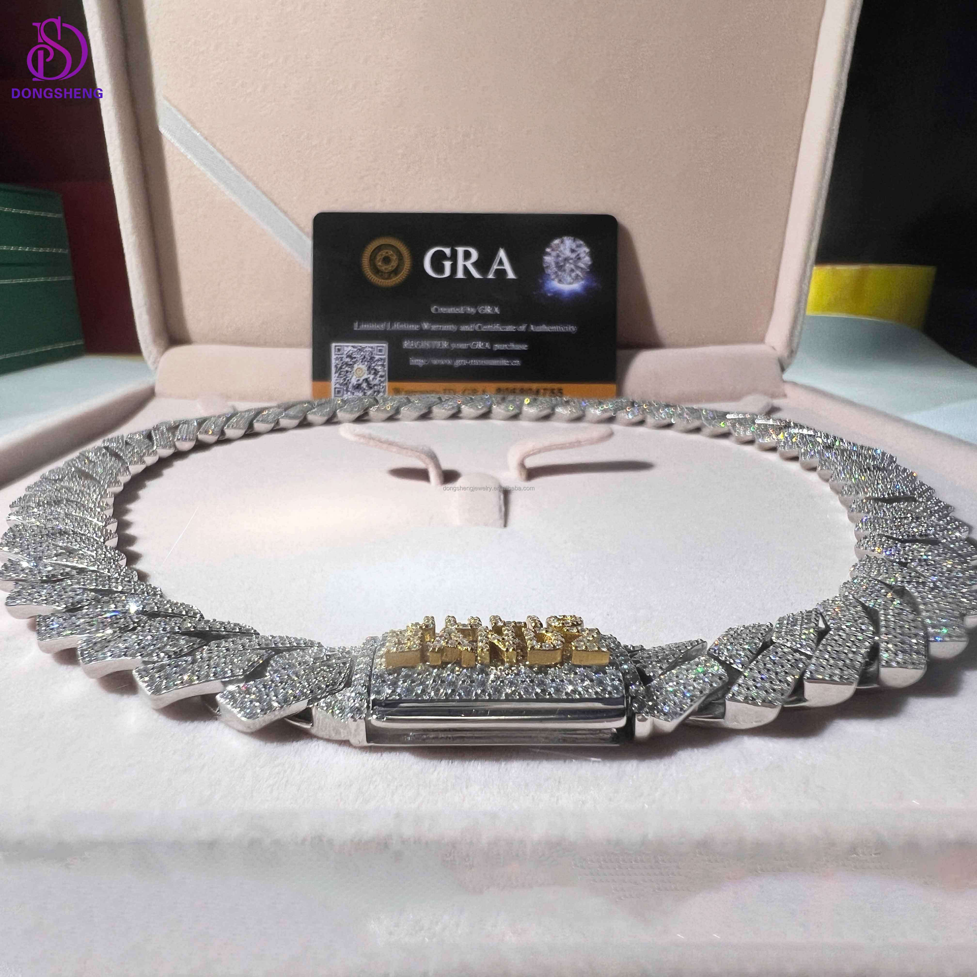 Custom Jewelry Miami Necklace 14mm 925 Sterling Silver Vvs Moissanite Iced Out Diamond Hip Hop Cuban Link Chain