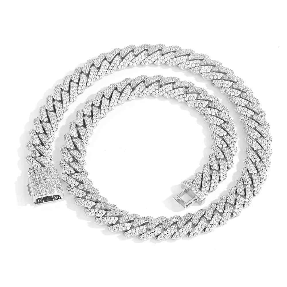 NUOYA Hiphop Hight Quality VVS Moissanite Prong Cuban Link Chain Necklace 12mm 925 Silver Cuban Chain Men Jewelry