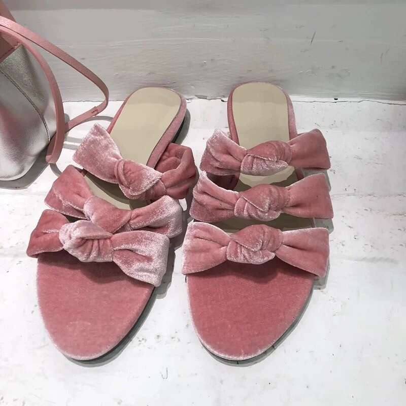 Sheepskin Version ~ Korean Style Velvet Flat One-Strap Knotted Open-Toe Sandals for Women Outdoor 2025 Summer Slippers