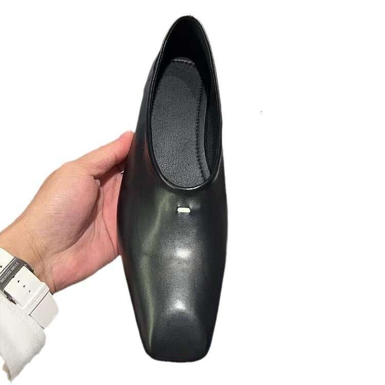 Genuine Leather French Niche Square Toe Hidden Wedge Flat Mules Women's 2025 Spring New Fashion Granny Shoes