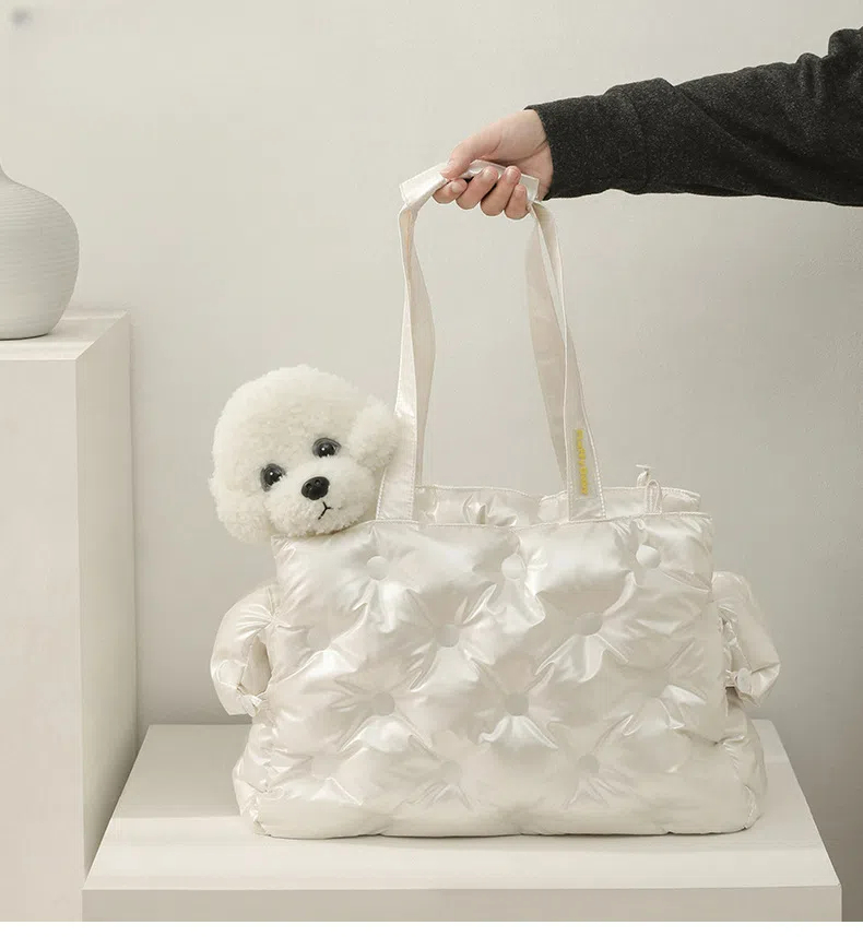 Japanese Style Luxury Puffy Pet Carrier Bag - Waterproof & Warm Dog Cat Handbag with Detachable Inner Mesh Bag