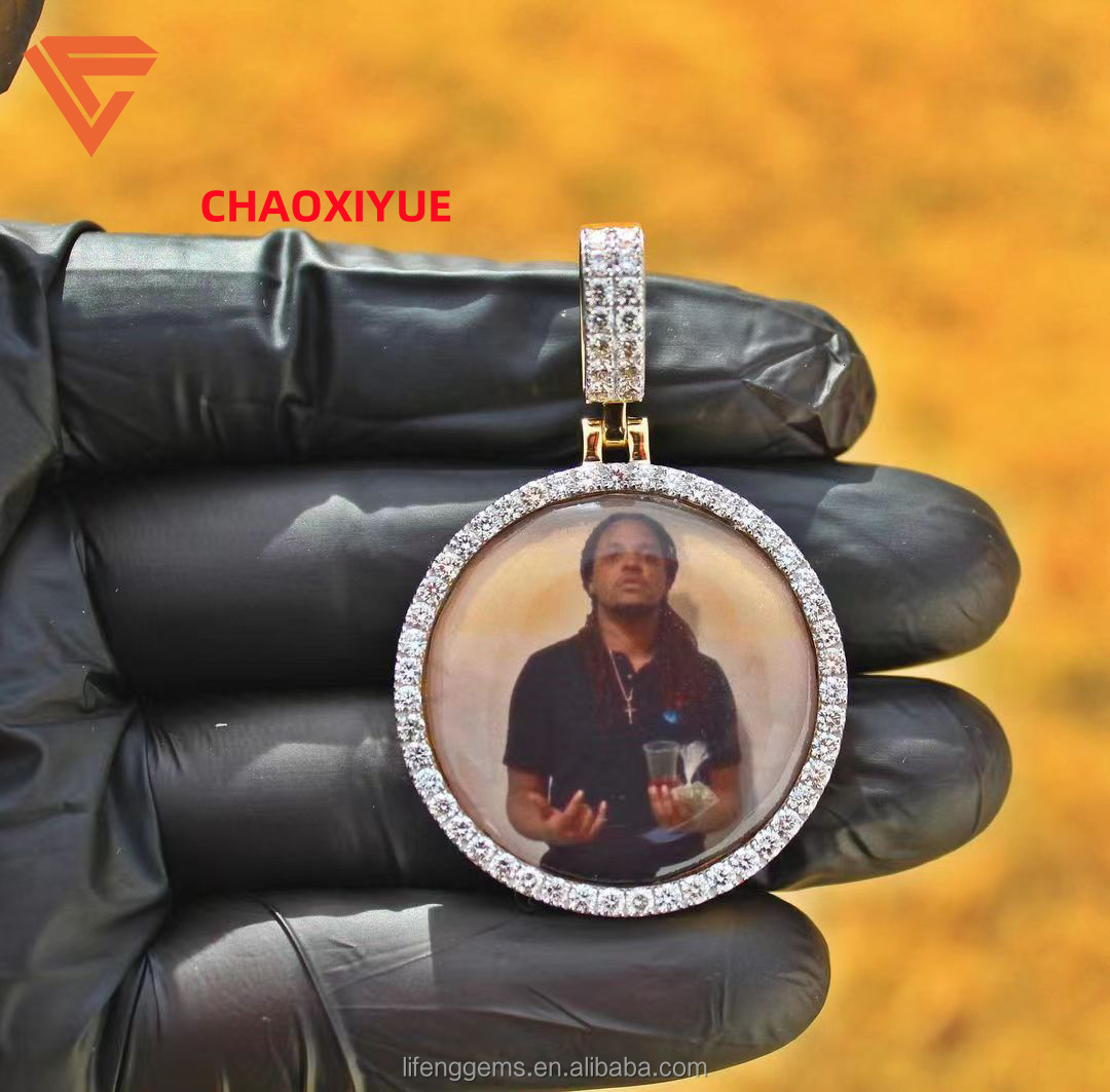 Hip Hop Style Custom Iced Memory Picture VVS Moissanite 925 Silver Photo Pendant Custom Plated Charms Necklace for Men