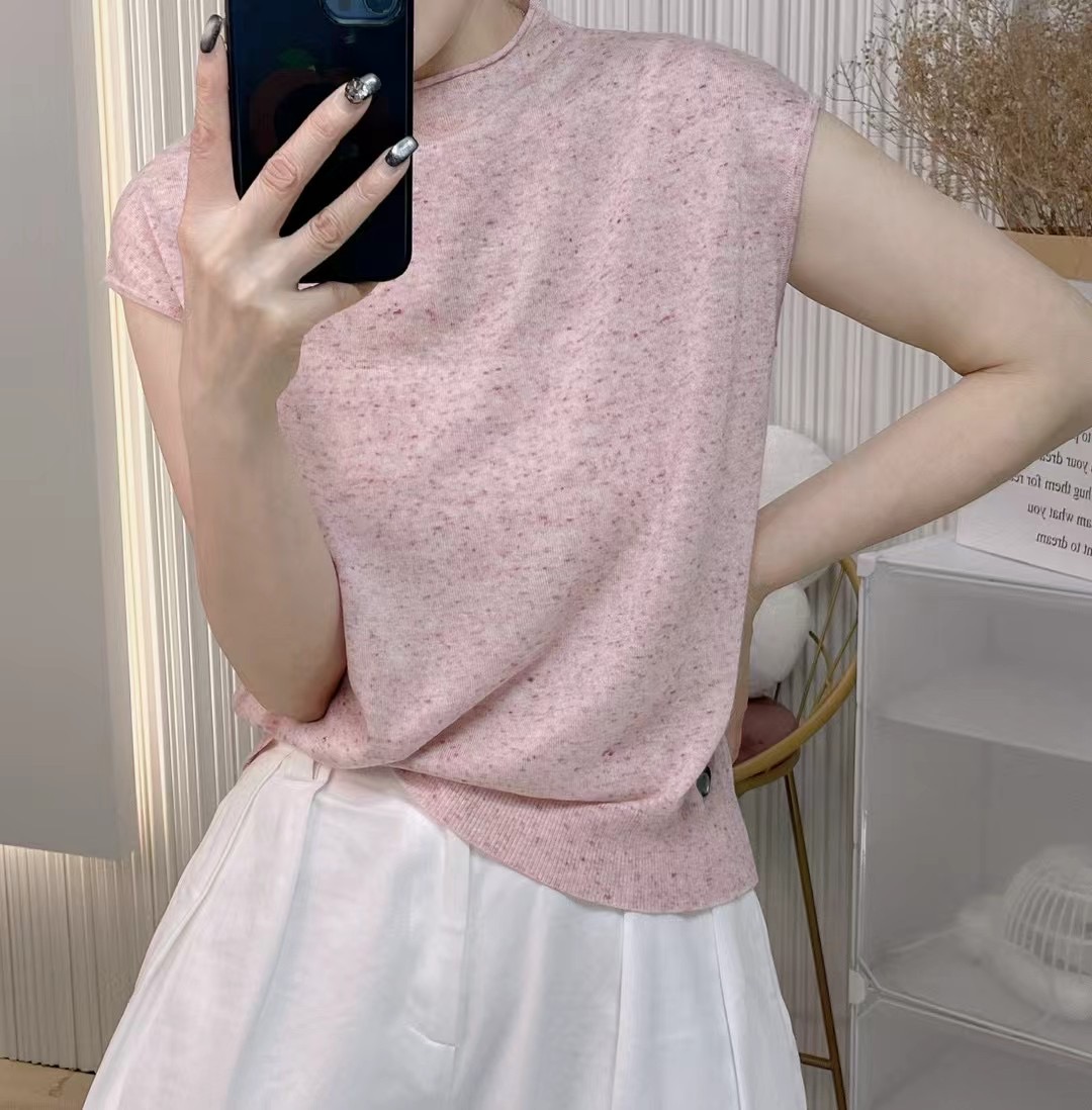 Spring and summer round neck colorful yarn fly sleeve bottoming versatile knit sweater women's thin show temperament tops