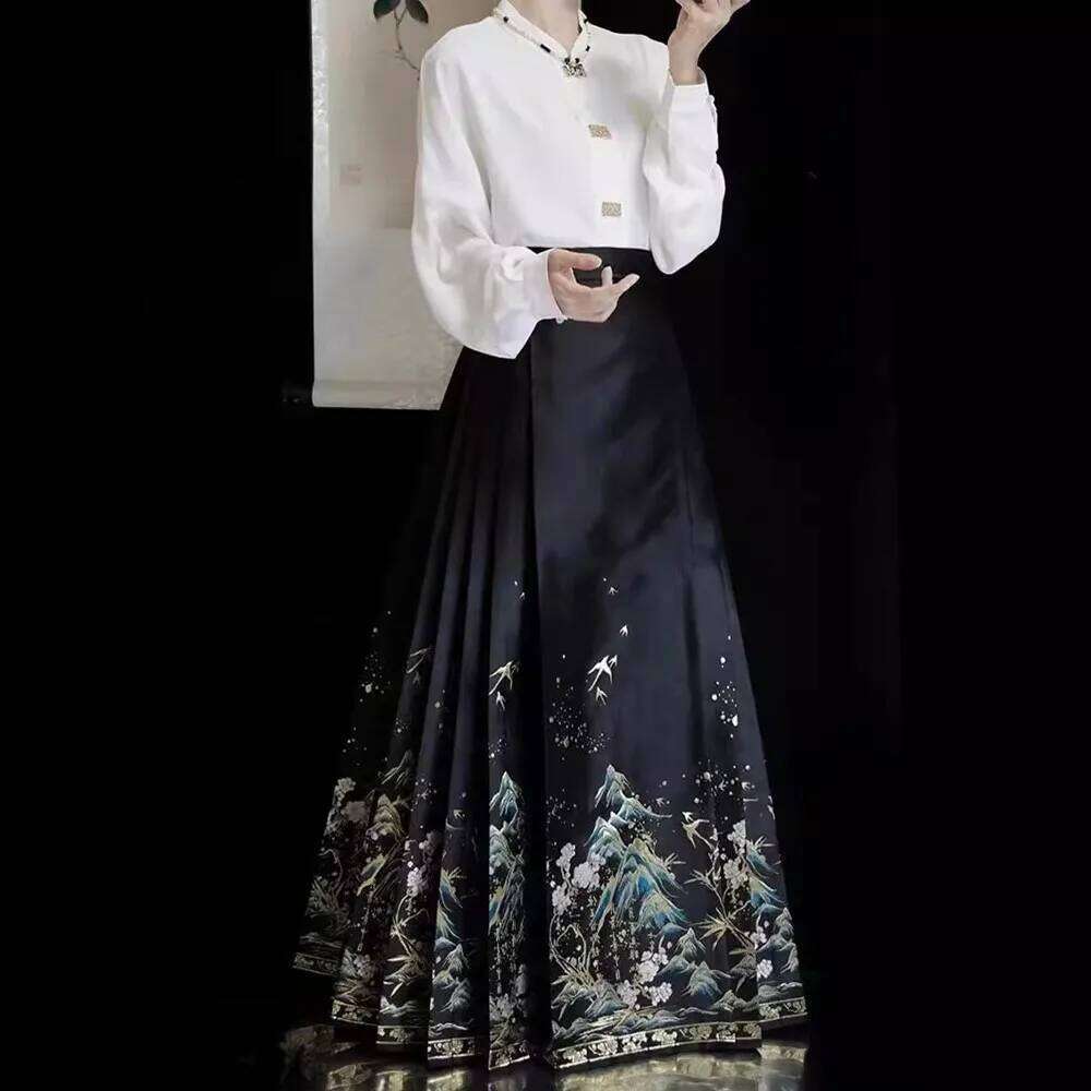 Vintage Maxi Chinese Style Horse Face Skirts For Women Saia One-Piece Long Hanfu Pleated Skirt Woman Clothing Faldas Haruku