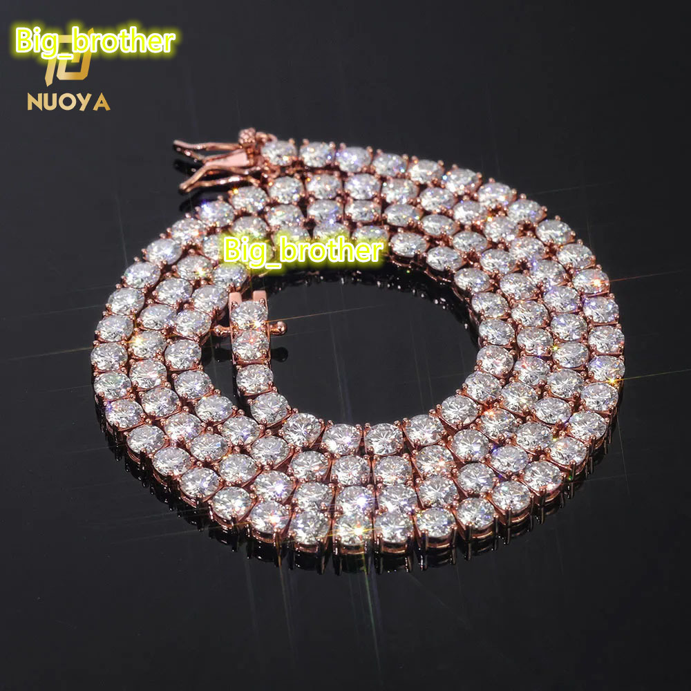 Sparkling VVS Moissanite Tennis Chain Necklace 925 Silver Rose Gold Plated Iced Out Round Cut Jewelry Gift for Women Anniversary