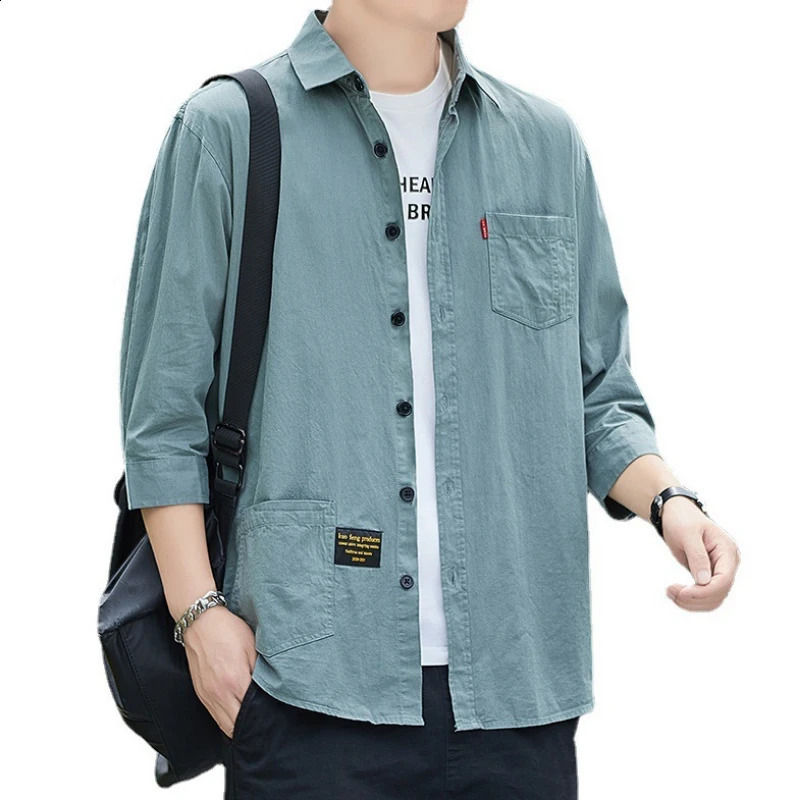 Men shirts Summer Mens clothing ShortSleeved shirts blouses Daily Solid Color StandUp Collar Casual Beach Style Male Shirt 250517